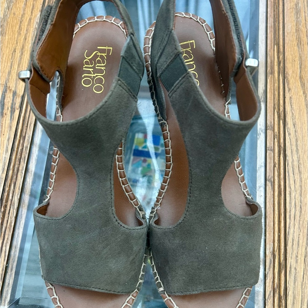 Franco Sarto Treasure 2 Espadrille Wedge Sandals in green suede